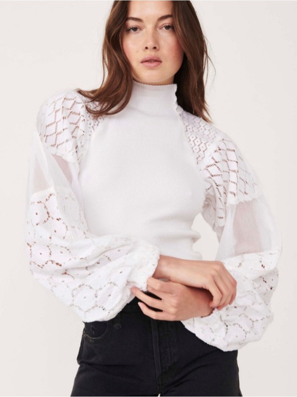 Free People Love Too Much White Lace Top